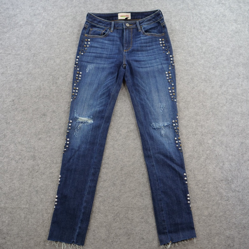 Driftwood Jeans Womens 25 Blue Jackie Studded Distressed Skinny Denim